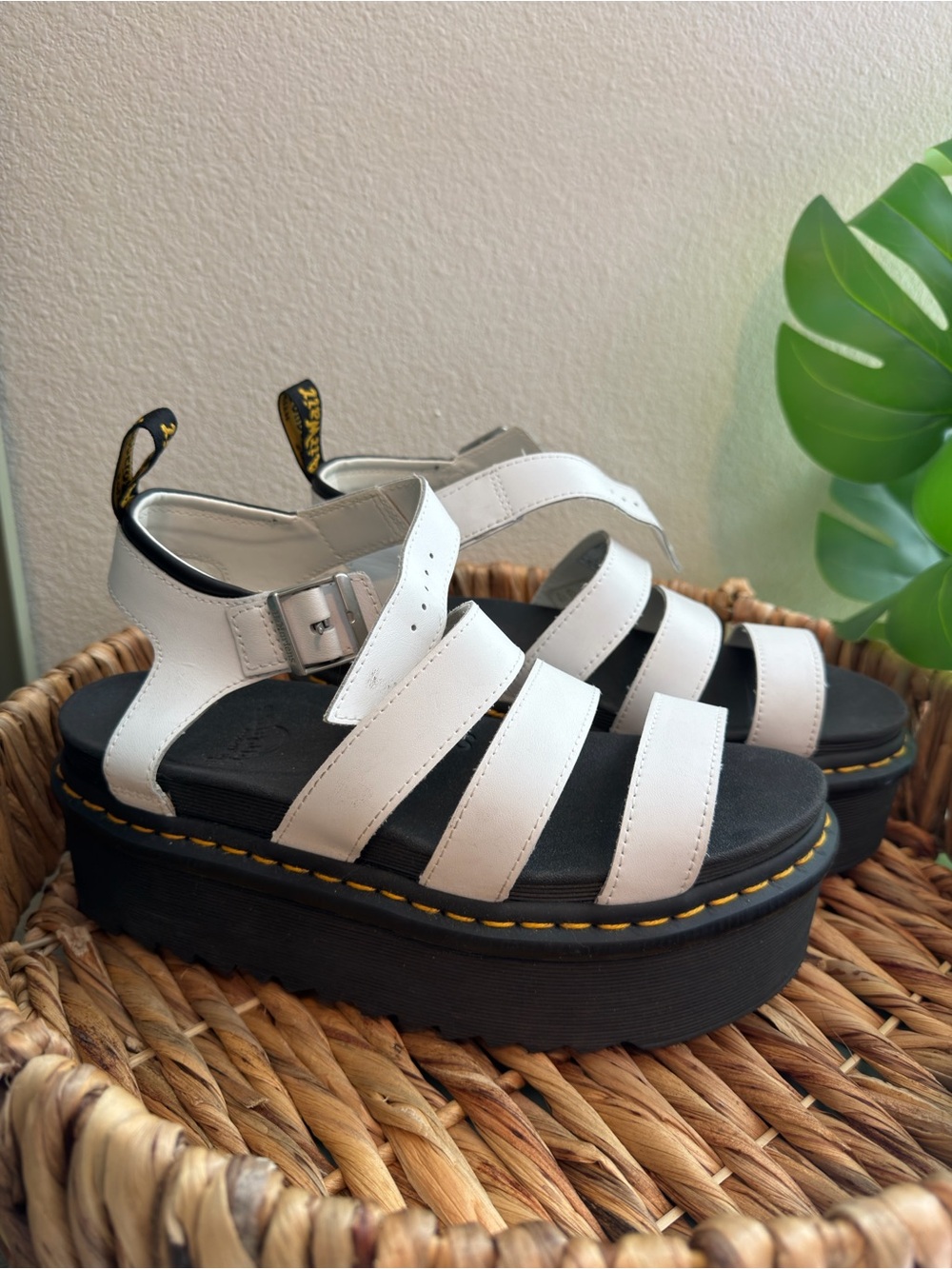 Dr. Martens White Platform Sandals with Black Soles